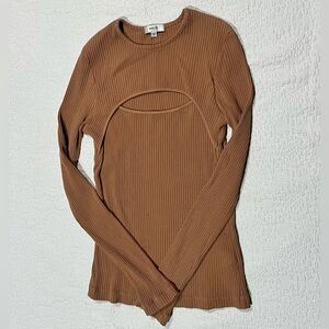 Agolde Ribbed Long Sleeve Top in Tan